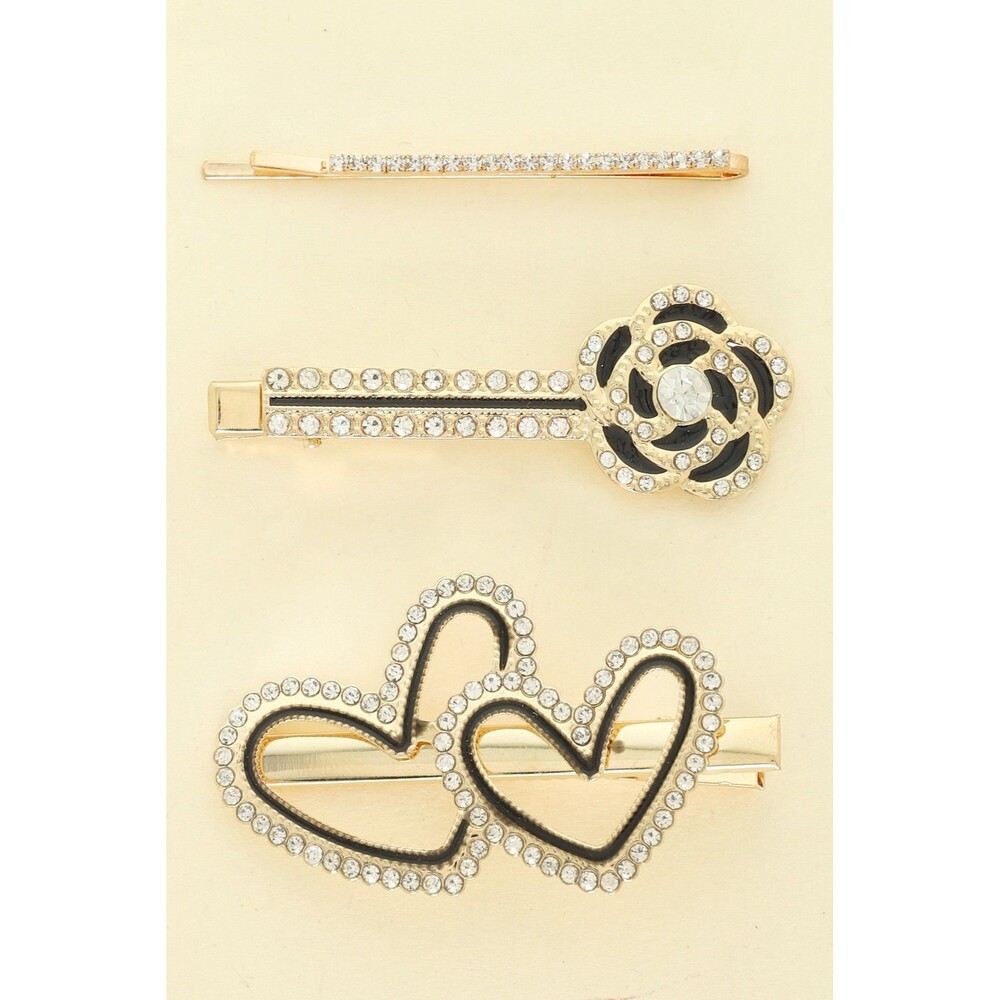 3-pack Assorted Rhinestone Enamel Bobby Pin Set - Diona J